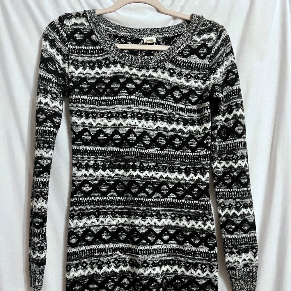 Garage, black and white long sleeve sweater dress